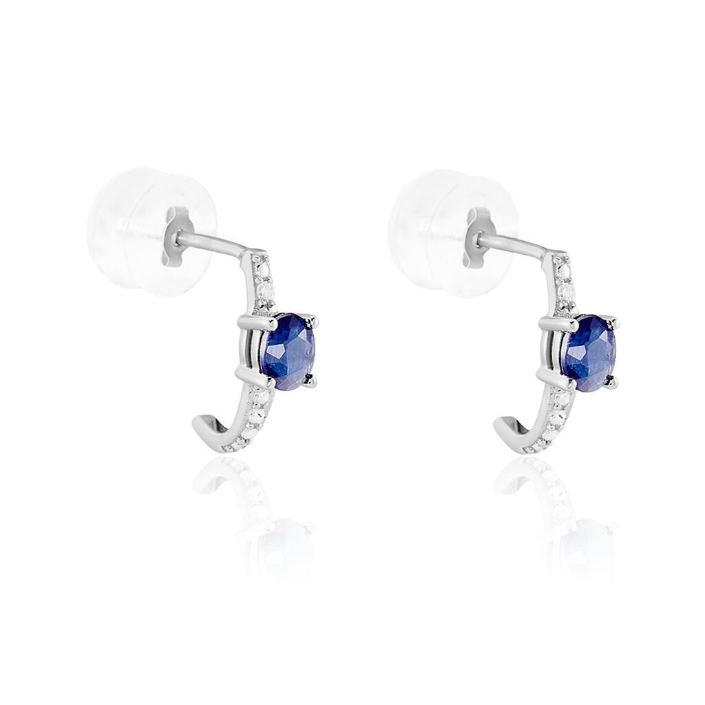 Boucles D'oreilles Puces Barrett Or Blanc Saphir Diamant