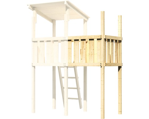 AKUBI Frieda houten speelhuis op palen met zandbak, dubbele schommel, glijbaan, blauw