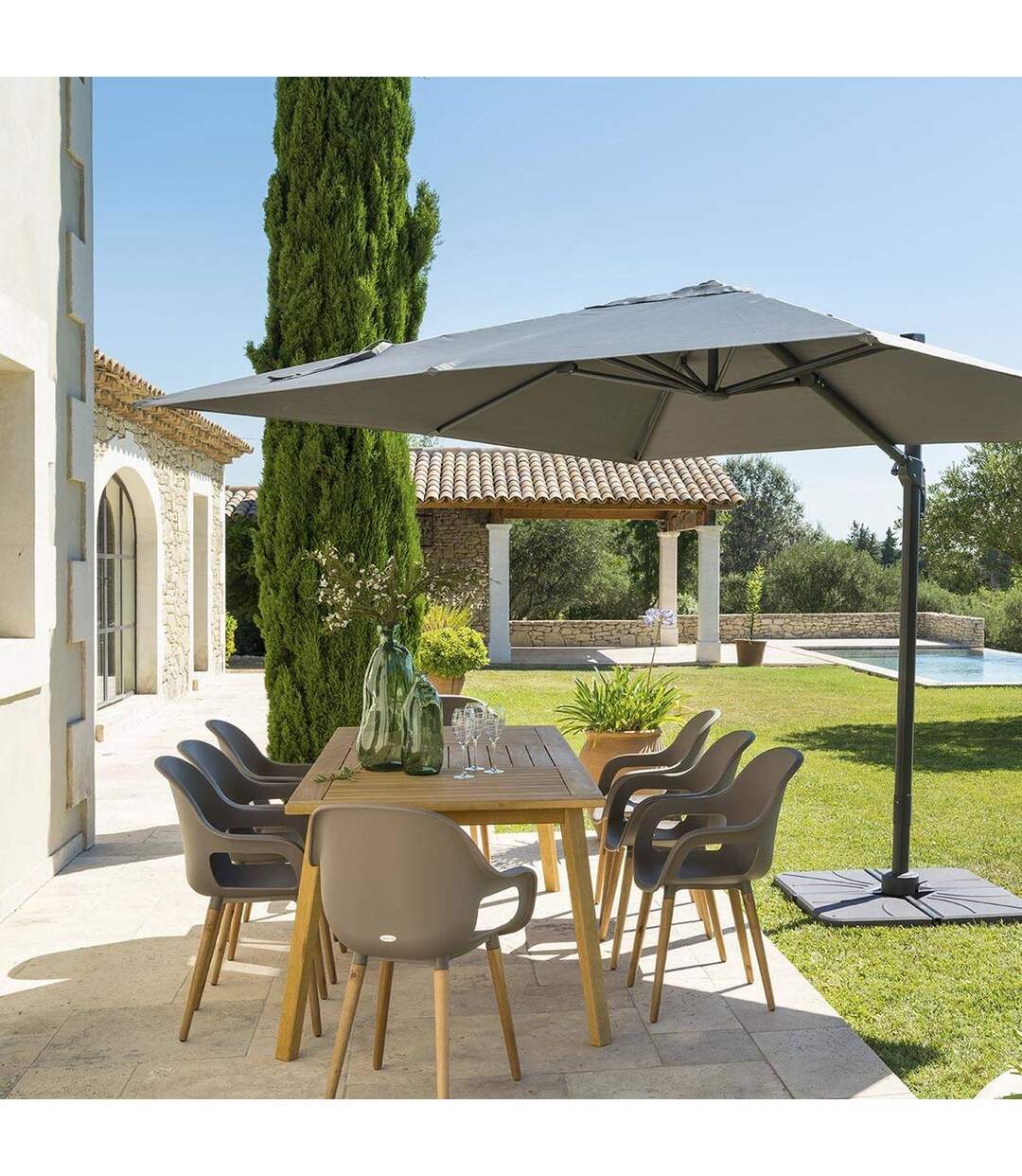 Parasol déporté carré Eléa - Inclinable - L. 300 x l. 300 cm - Gris ardoise et graphite