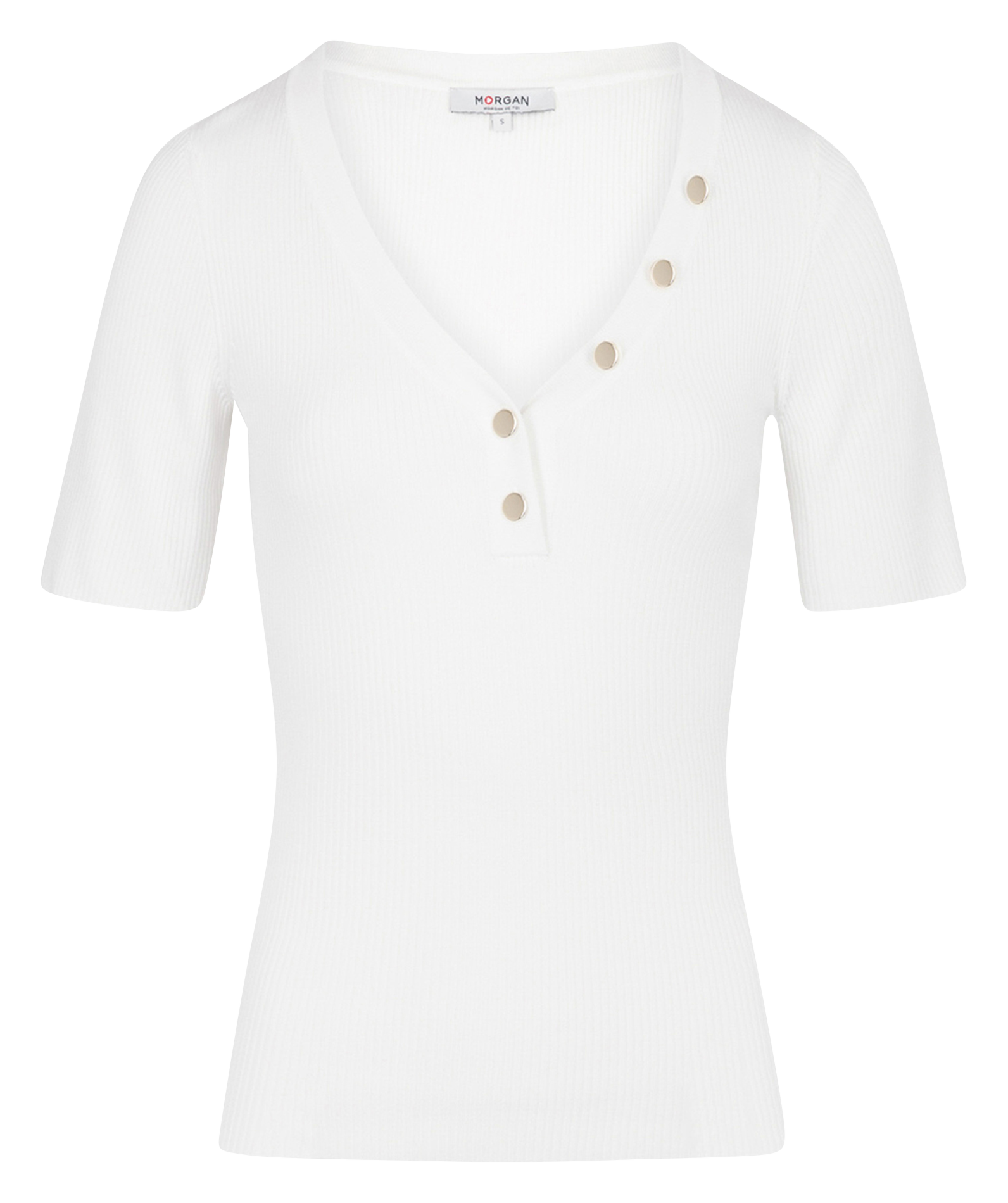 MGAGA - Pull ajusté manches courtes boutonné | Blanc