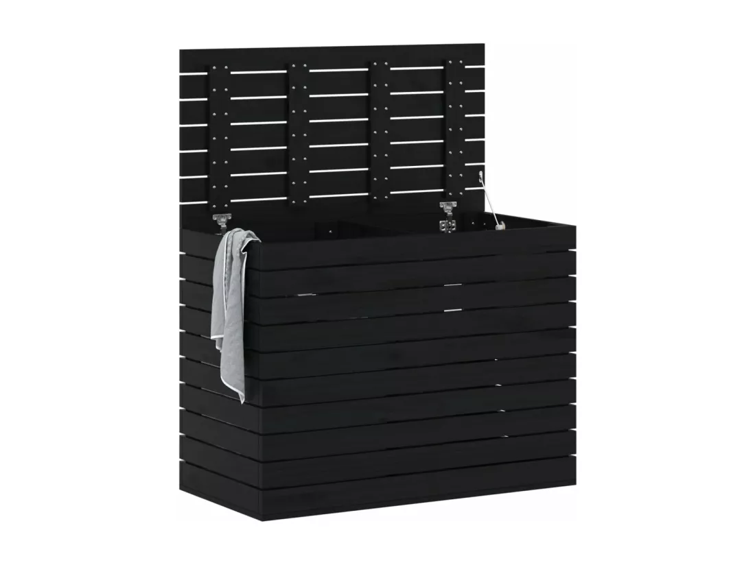 Panier à linge noir 88,5x44x66 bois massif de pin