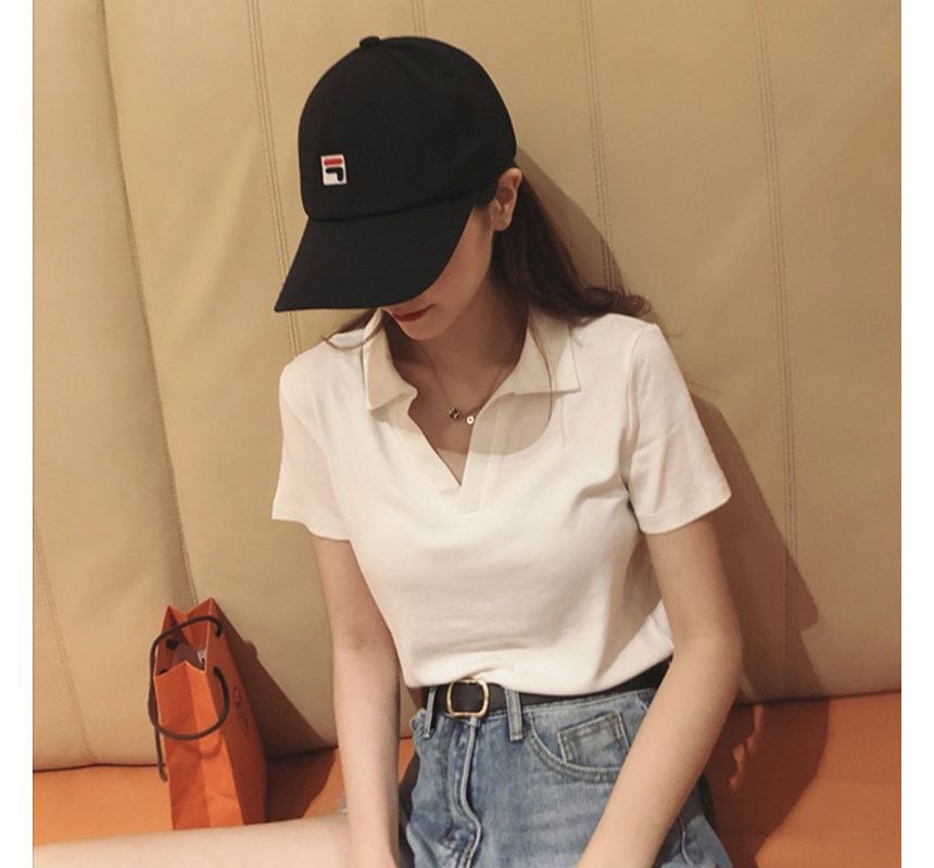 CRIBI - Effen poloshirt met korte mouwen en V-hals