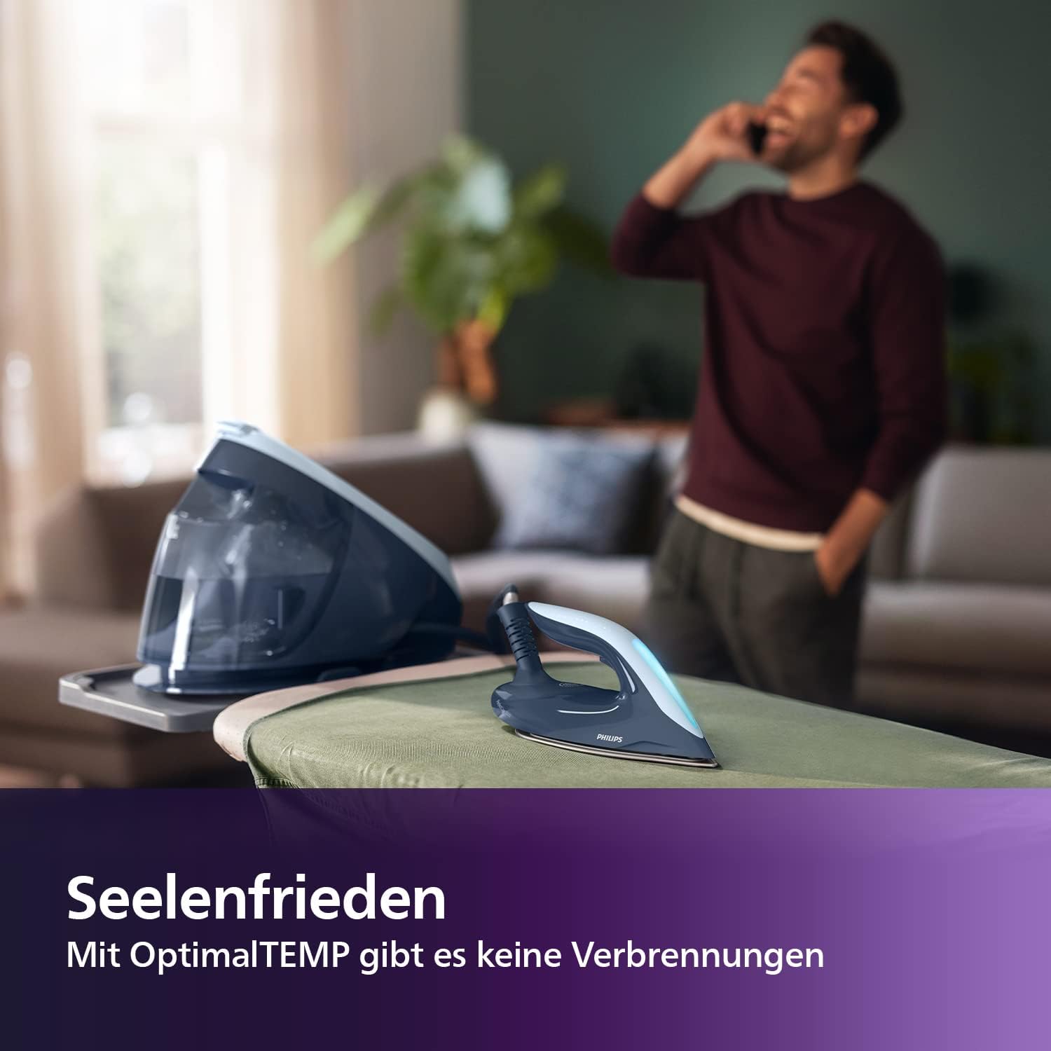 Philips PerfectCare 7000 Series Dampfbügelstation - 2100 W, 600 g Dampfstoß, 8,0 bar Pumpendruck, OptimalTEMP Technologie, 1,8 L Tank, Marine-/Dunkelblau (PSG7030/20)
