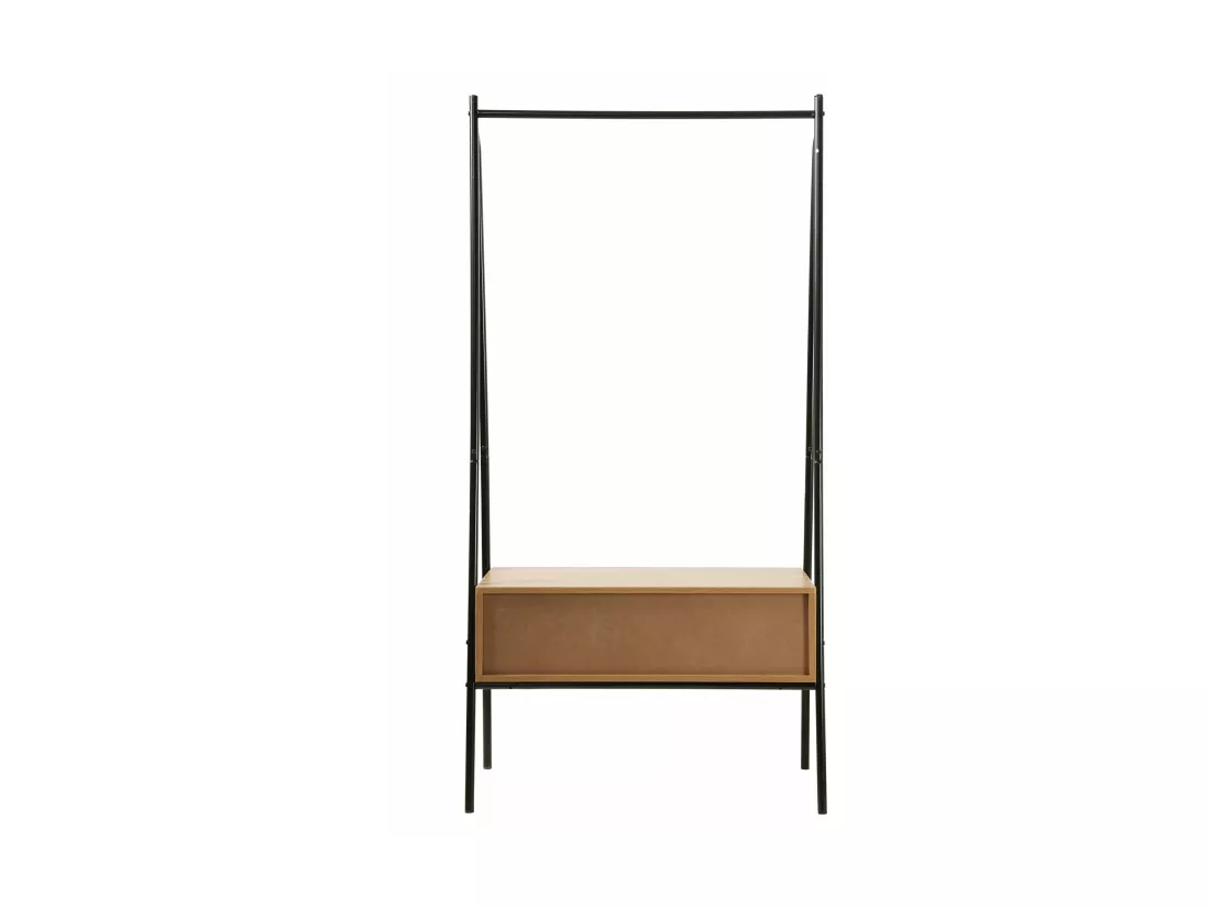 Penderie en métal Noir avec 1 Tiroir décor Chêne H170cm - JILL