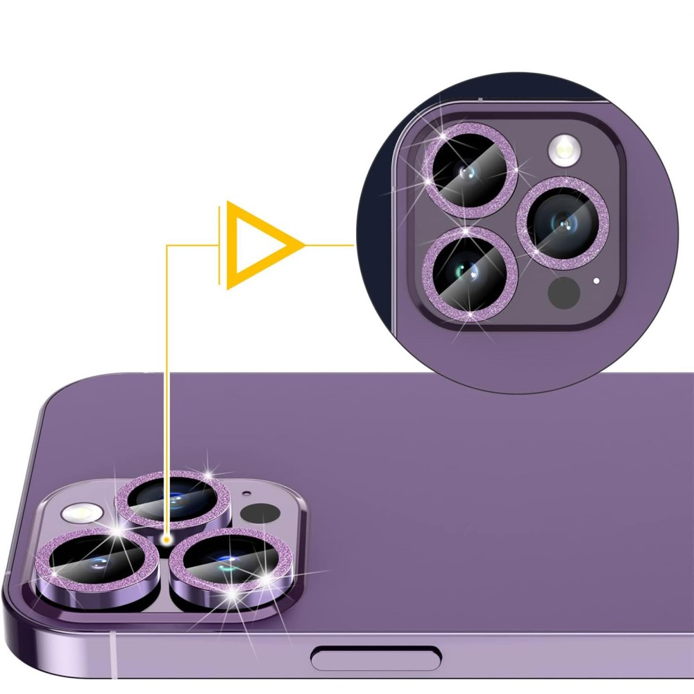 iPhone 15 Pro / iPhone 15 Pro Max Kameraschutz Objektiv Ring Protector Glitzer Staub Abdeckung - Lila