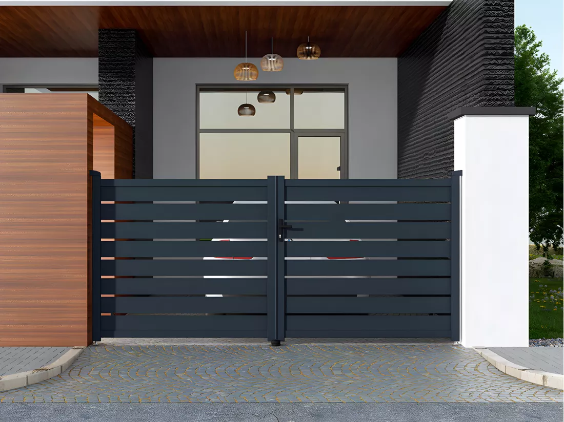 Portail électrique battant aluminium ajouré L355 x H166 cm anthracite - PRIMO