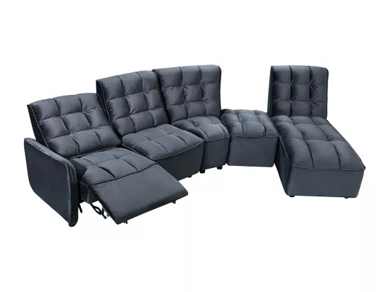 Canapé d'angle relax électrique modulable en velours anthracite ALFORD