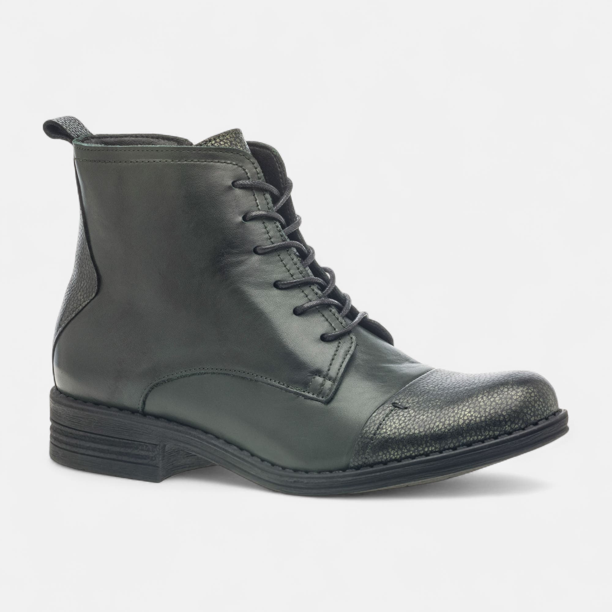 Bottines à lacets Femme en cuir kaki