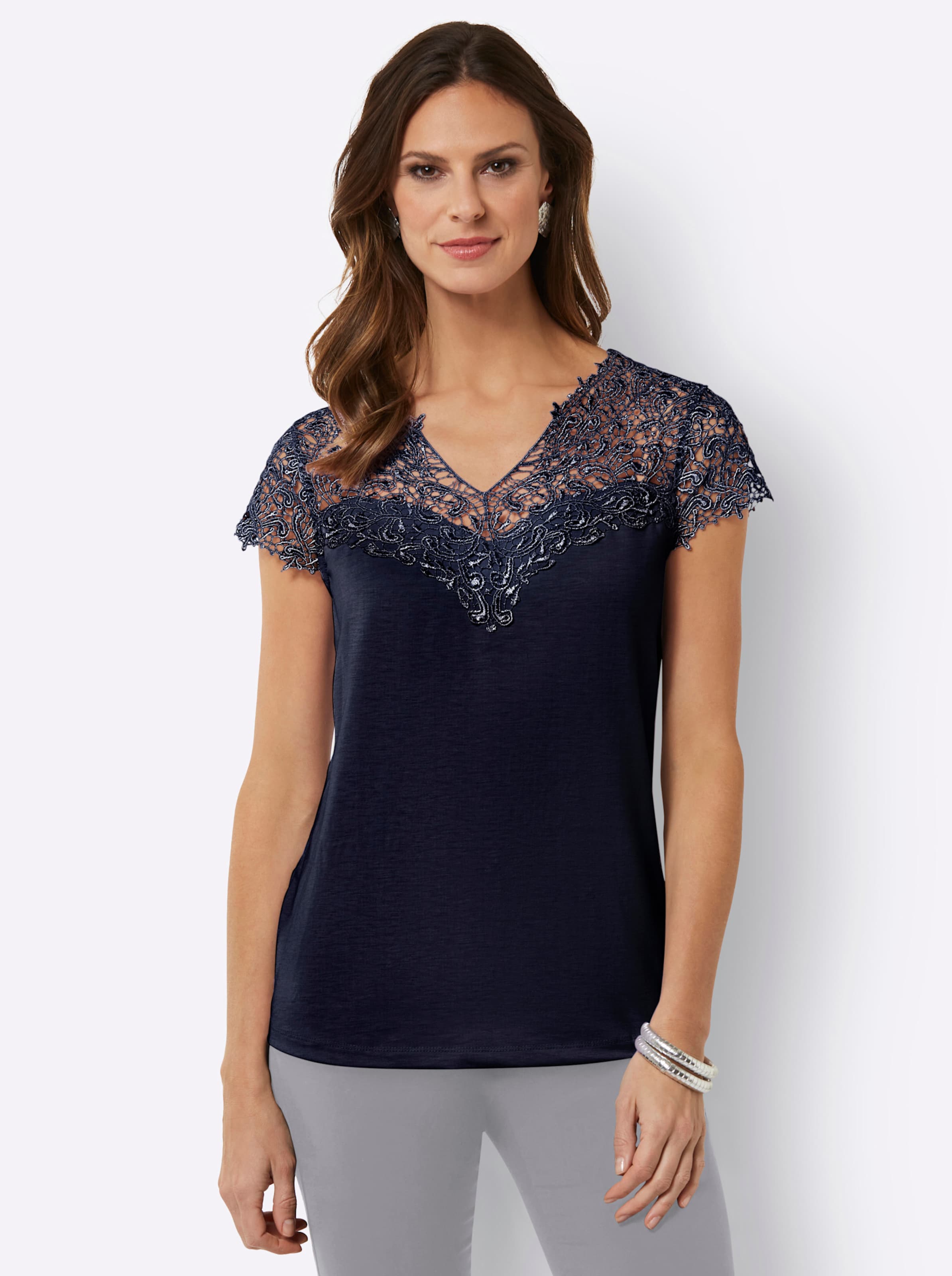 Spitzenshirt in marine