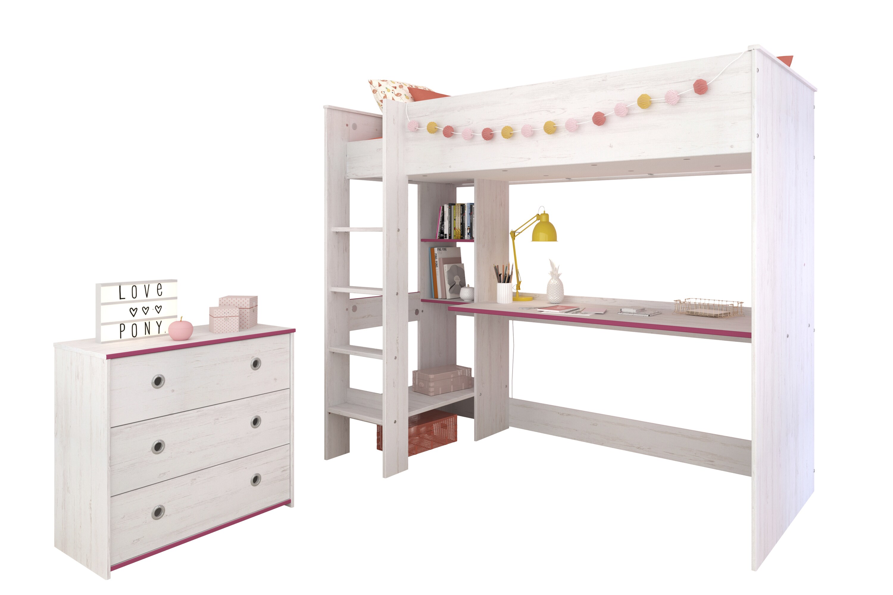 Parisot Hochbett extra hoch, mit Kommode, 