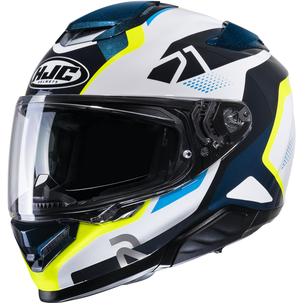 HJC - Casque RPHA 71 Hapel MC3H / Blanc / Bleu / Jaune fluo