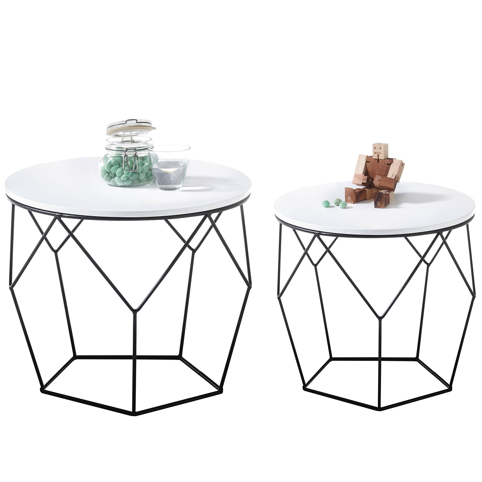 2er-Set Couchtisch - schwarz-weiß - Metallgestell