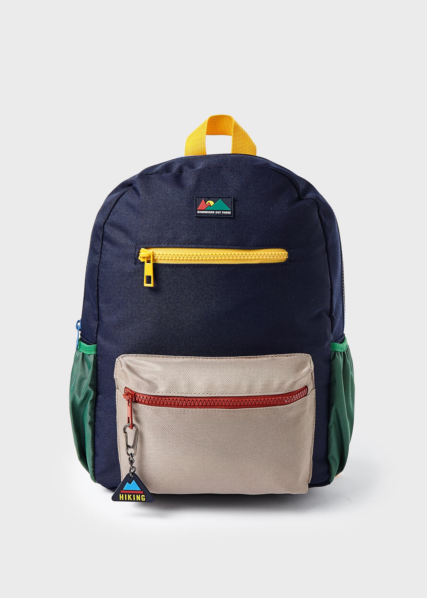 Mochila infantil colorida em formato de blocos