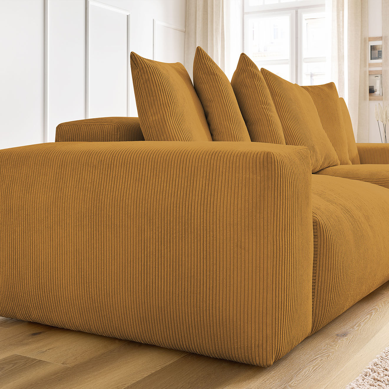Bobochic Canapé d'angle réversible ultra moelleux voltaire velours côtelé jaune - 310x174x75 cm