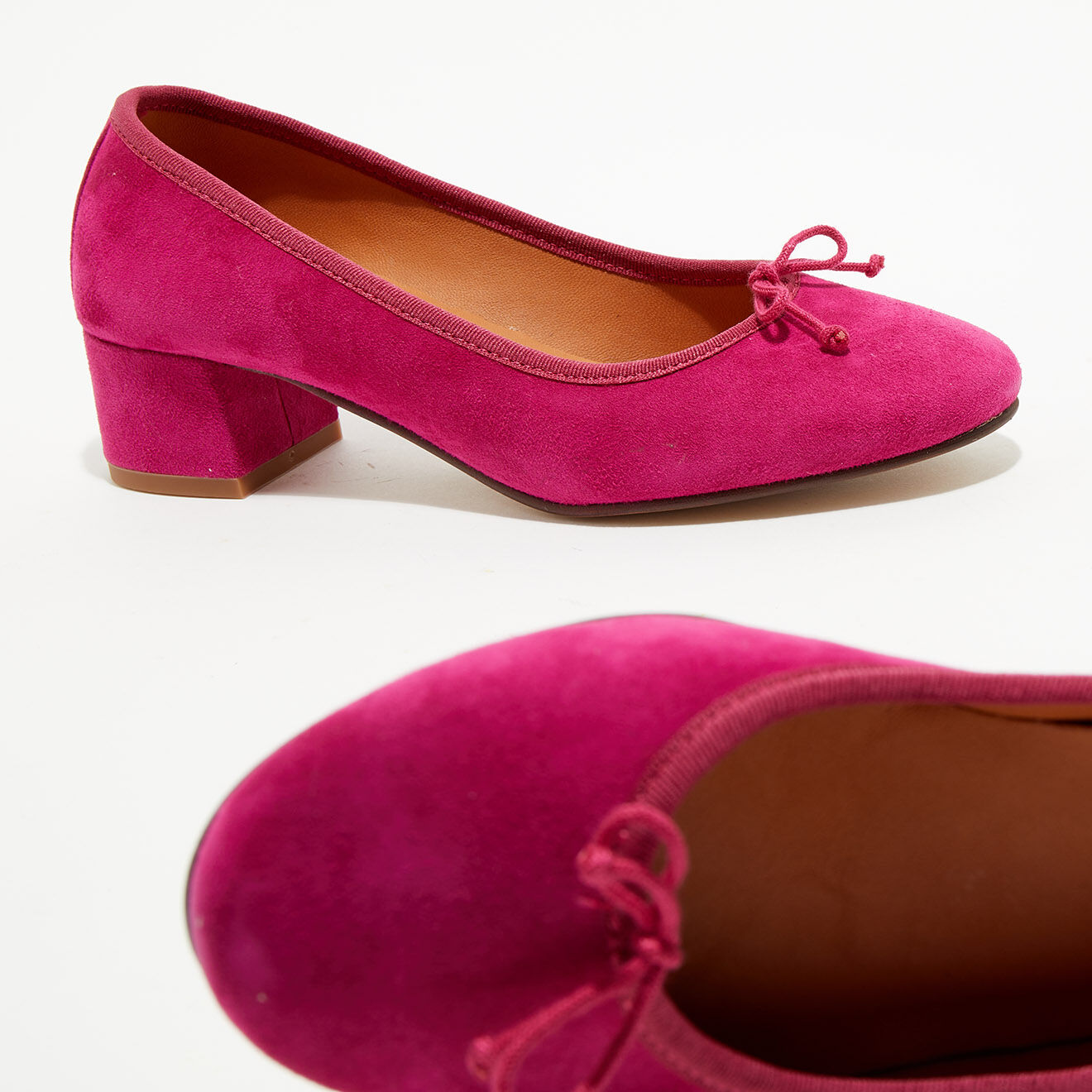 Quartier Latin Ballerines trotters en Velours de Cuir Diane fuchsia - Talon 4 cm