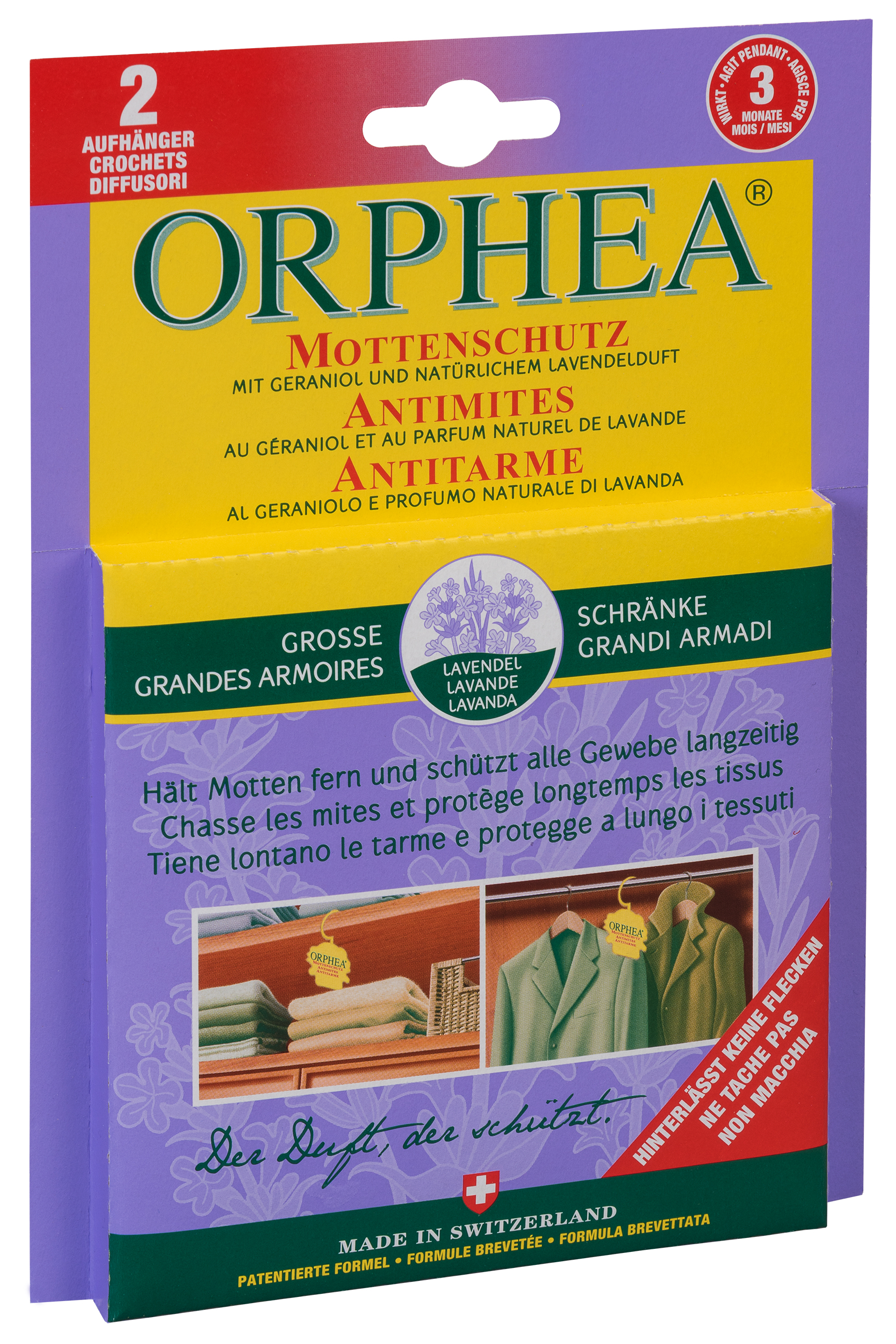 ORPHEA Mottenschutz Aufhänger Lavendelduft 2 Stk