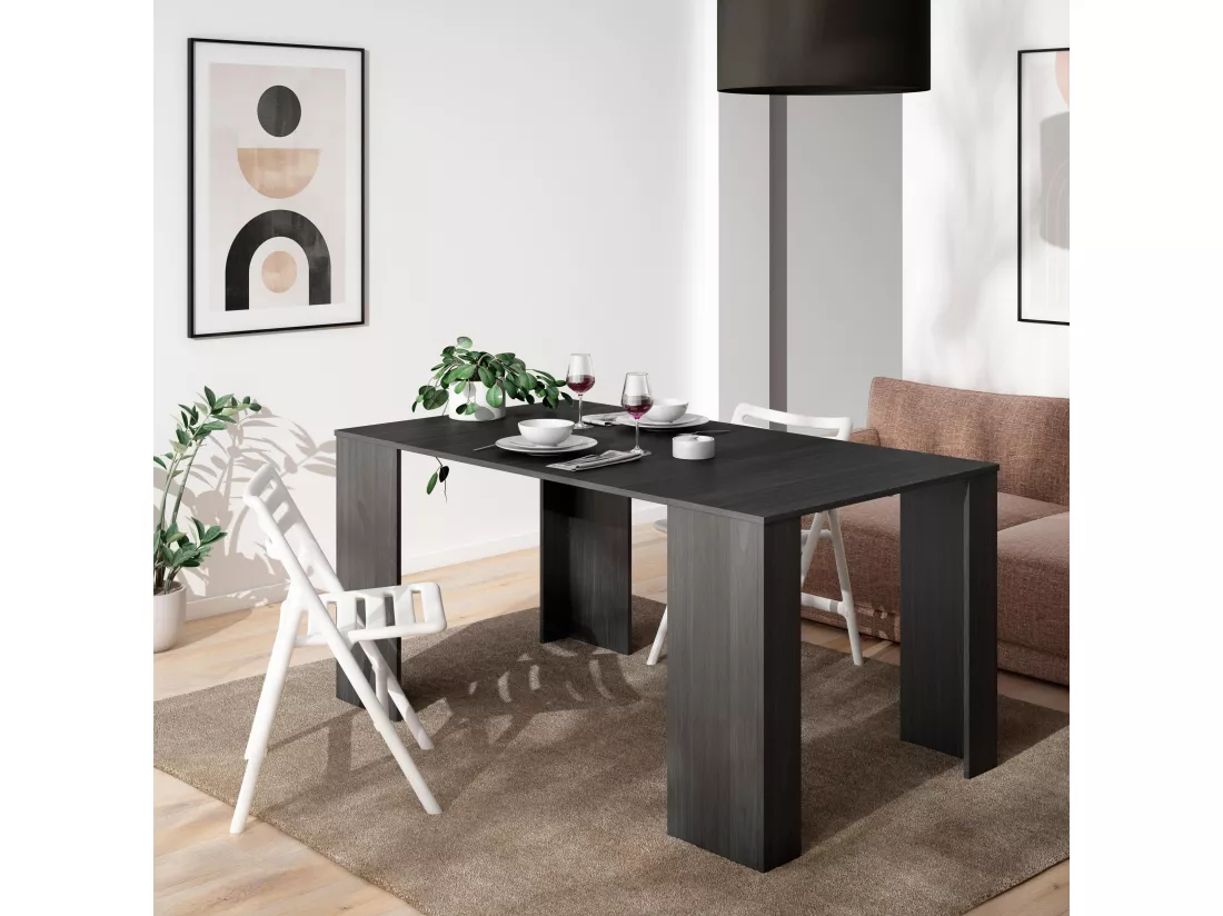 Table console extensible, 160, Pour 8 personnes, Table à Manger, Noir