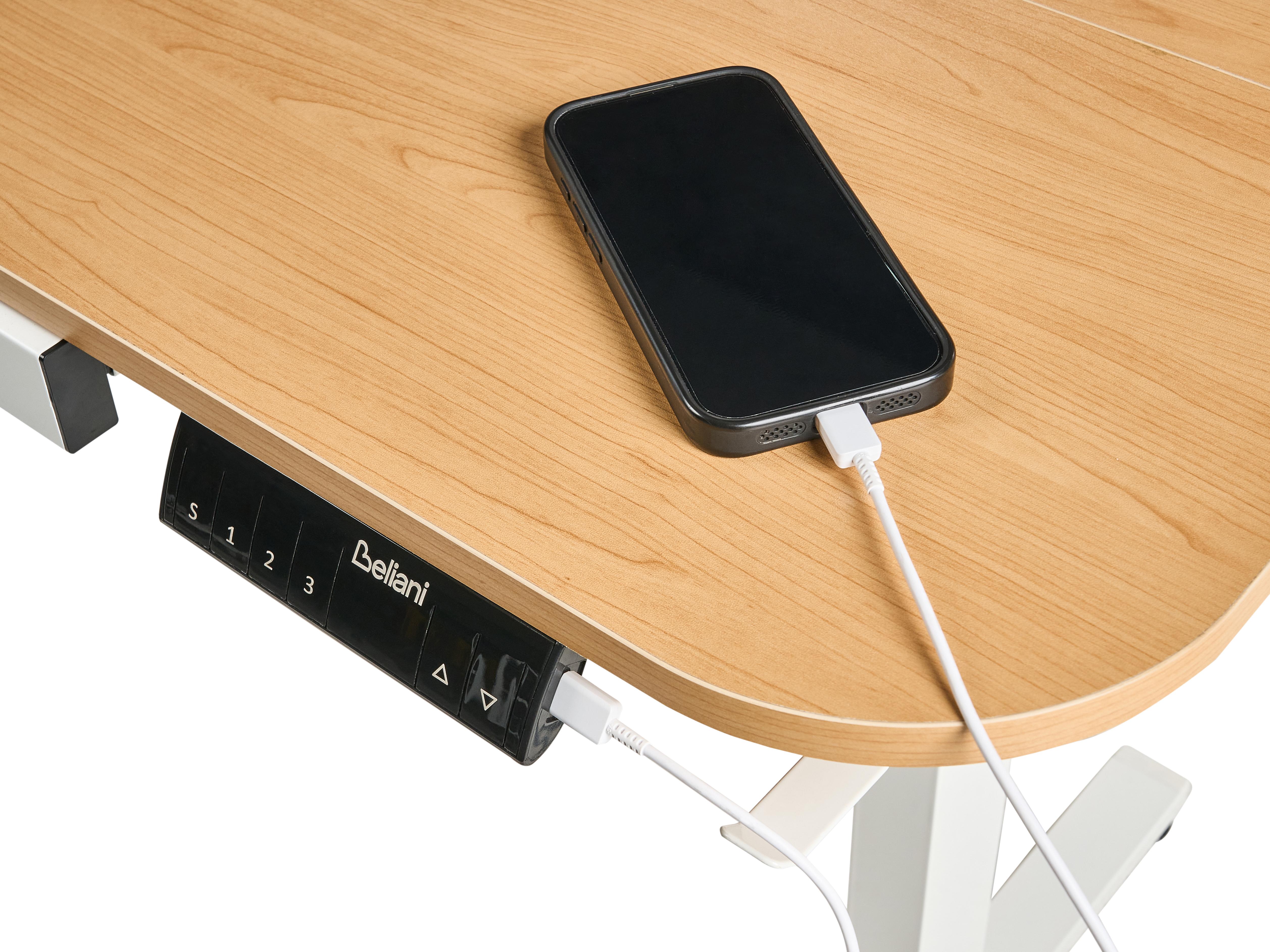 Elektrisch verstelbaar sta-bureau WILBANKS Lichtbruin/wit 120 cm 60 cm met USB-poort