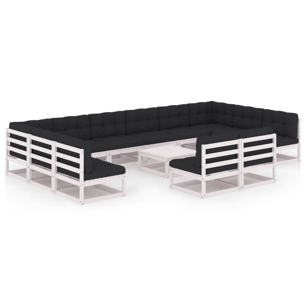 Salon de jardin meuble d'extérieur ensemble de mobilier 13 pièces avec coussins blanc bois de pin massif