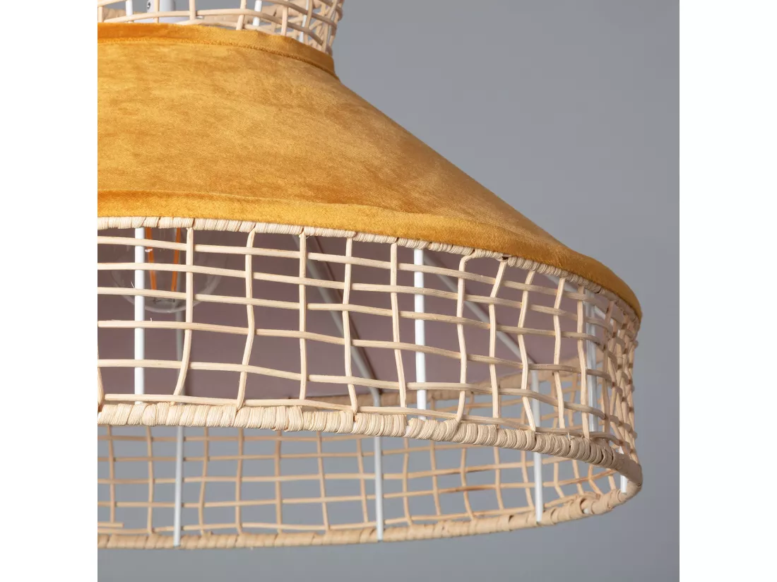Suspension Rotin et Tissus Longoria Moutarde