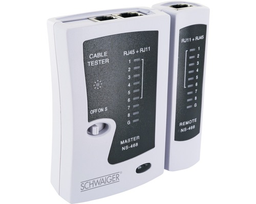 Netwerkkabeltester voor het detecteren van defecte RJ45 + RJ11-kabels Schwaiger NWM1 531
