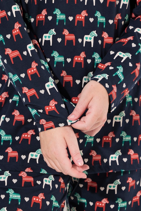 Pyjama-Shirt, Pferde, V-Ausschnitt, Langarm, Biobaumwolle