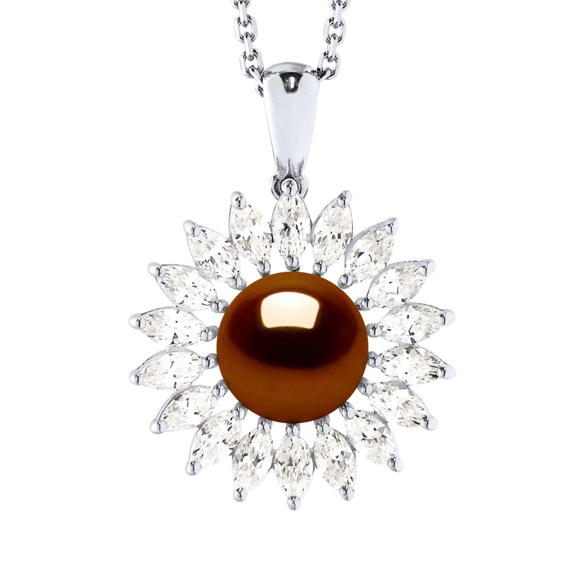 Collier SOLEIL Perle d'Eau Douce 8-9 mm Chocolat Joaillerie Argent 925