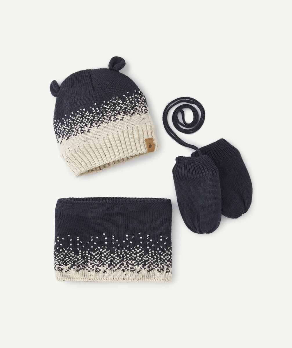 SET BÉBÉ GARÇON EN FIBRES RECYCLÉES MARINE ET ÉCRU