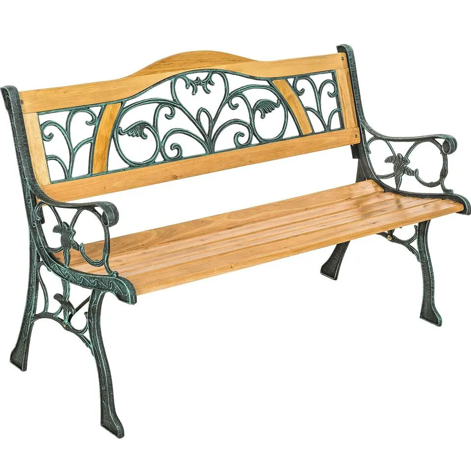 tectake Tuinbank Kathi 2-zitter van hout en gietijzer 124x60x83cm, Bruin