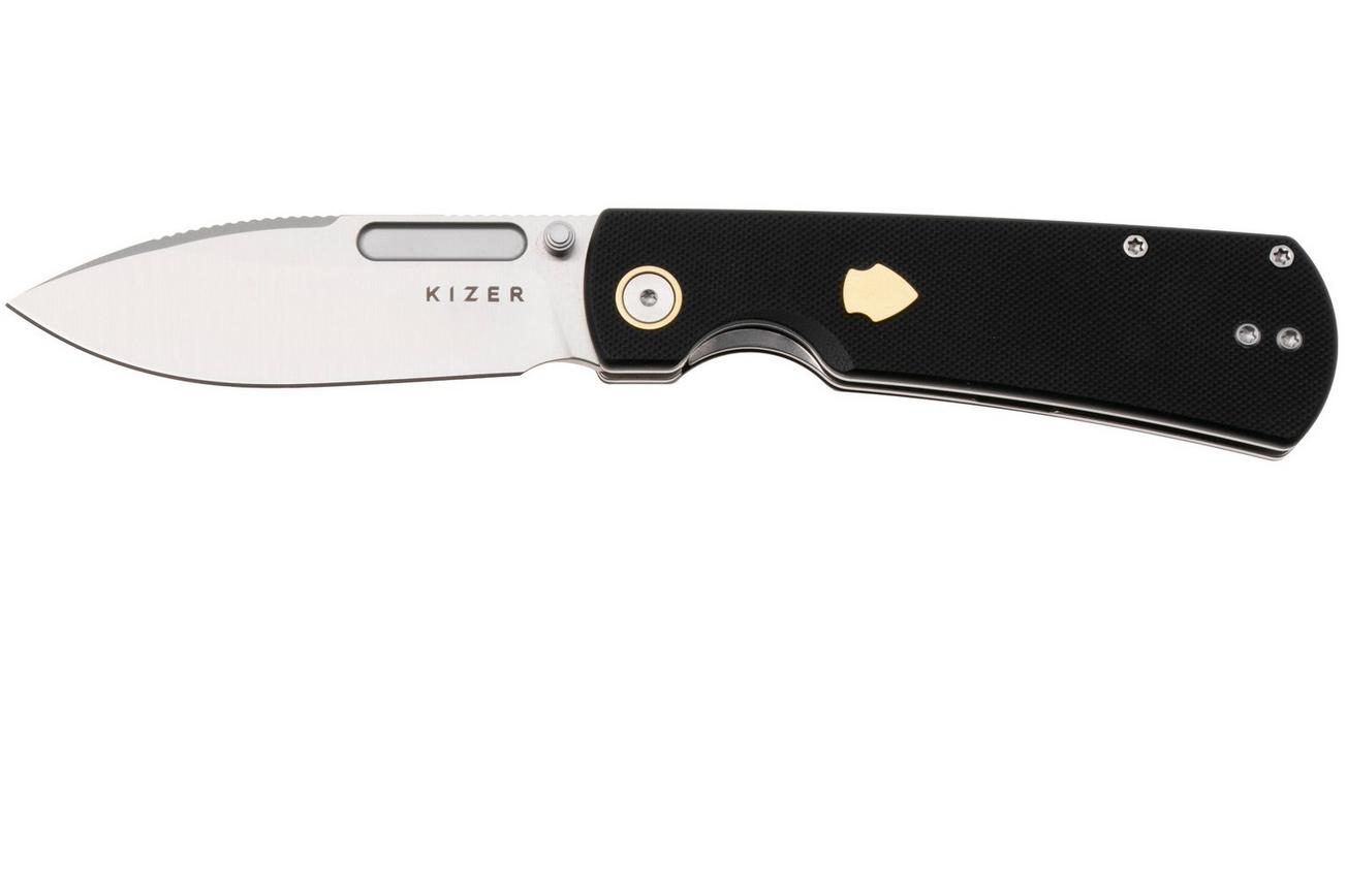 Kizer Vanguard Retro V4726A2 Satin Nitro-V, Black G10 Brass, zakmes, Johan Jordaan design