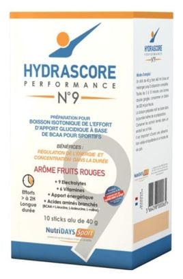 Boisson isotonique Hydrascore Performance N°9 BCAA Fruits rouges - 10x40g