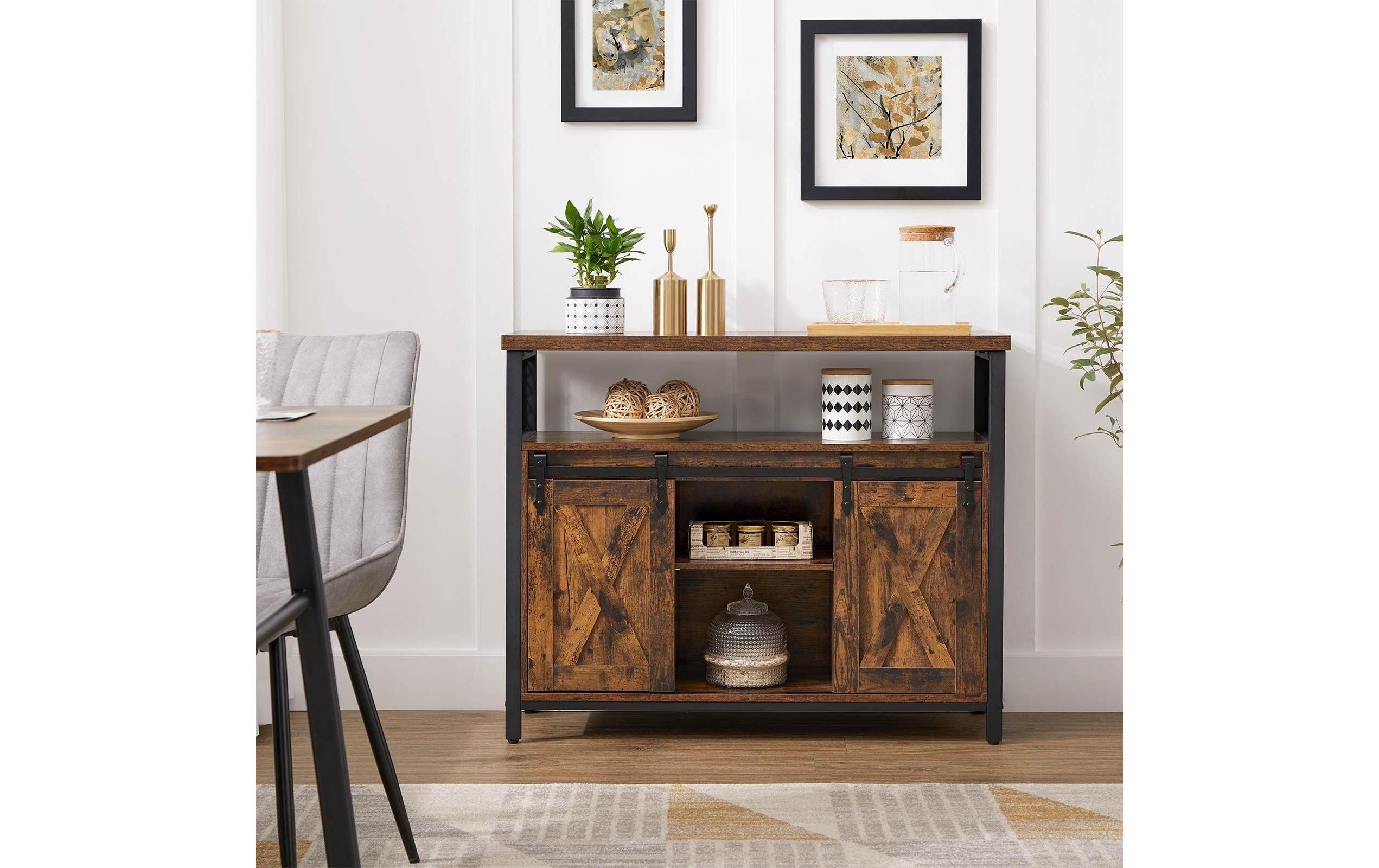 Sideboard mit 2 Schiebetüren 100 x 80 cm, Braun/Schwarz<br>Sideboard