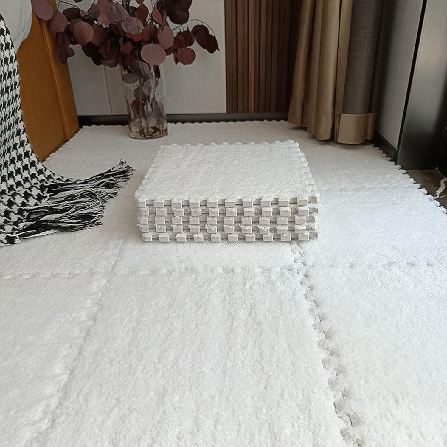 (10er Set) 30x30cm Flauschige XXL Kinder Spielmatte Schaumstoff Boden Puzzle Baby Krabbel Teppich Fliesen - Weiss