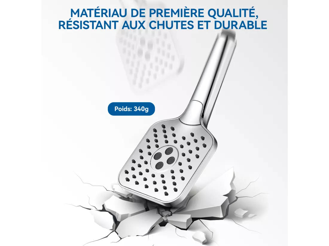 AURALUM MAX Pommeau de Douche Haute Pression,Avec 3 Modes de Jet,Pulvérisateur Douche Anti-Calcaire Pommeau,Chromé(Pas de Tuyau）