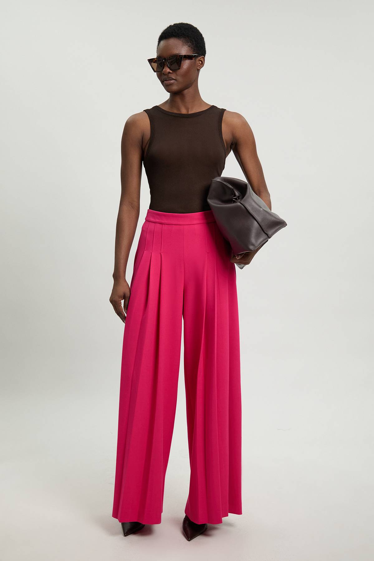 KarenMillen Pantalon Large Plissé En Crêpe Structuré Ajusté