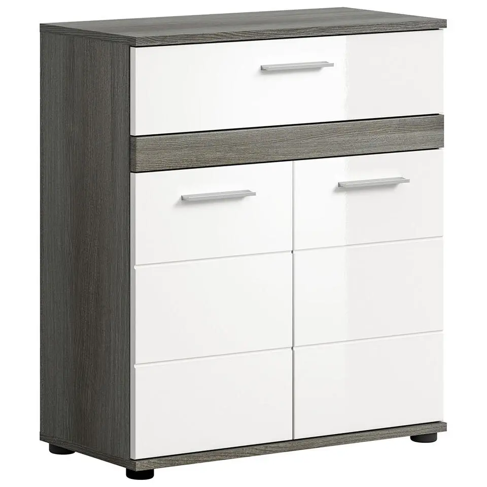 Hioshop Blake badkamerkast 1 lade 2 deuren wit hoogglans- grijs