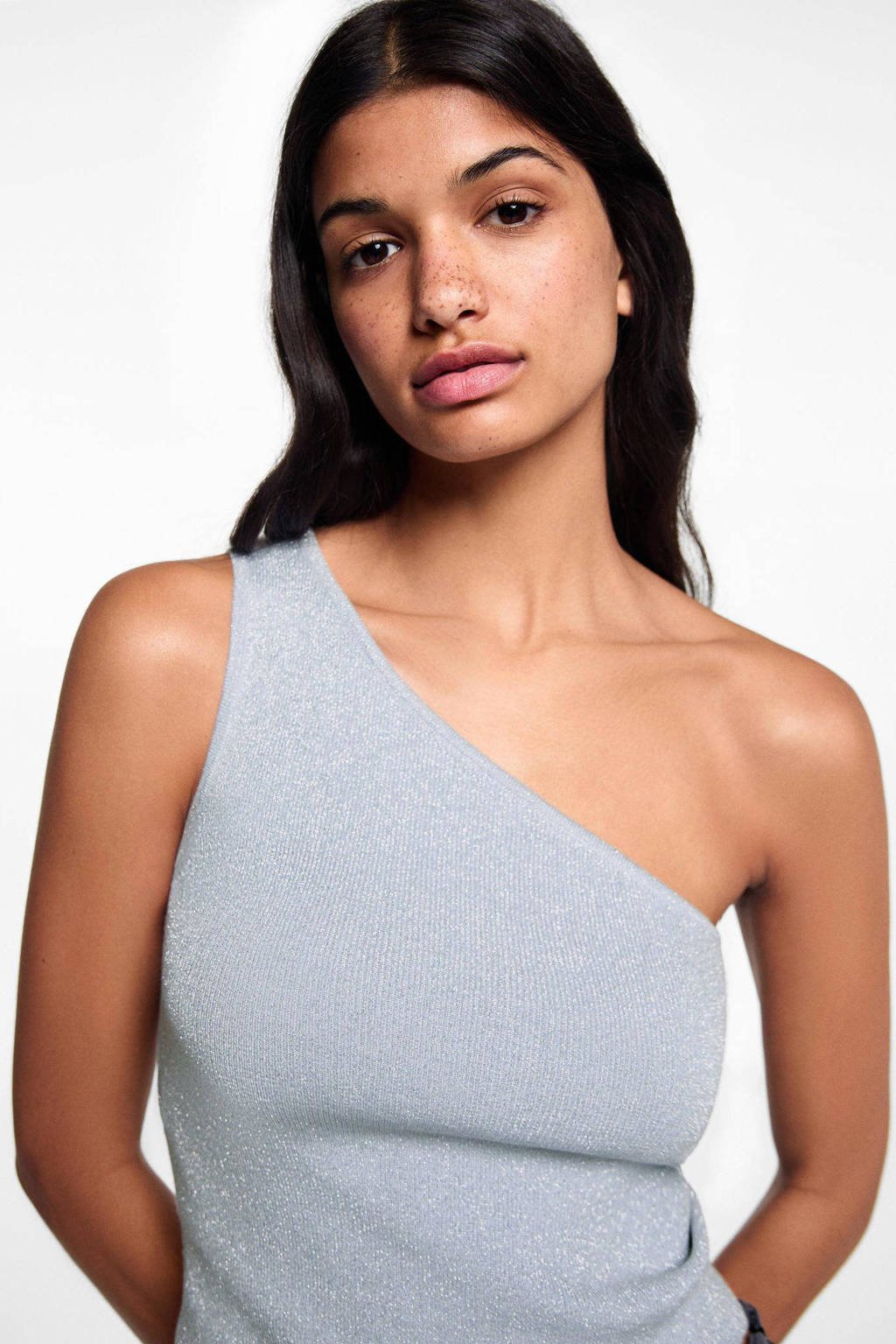 MANGO TEEN one shoulder top pastelblauw
