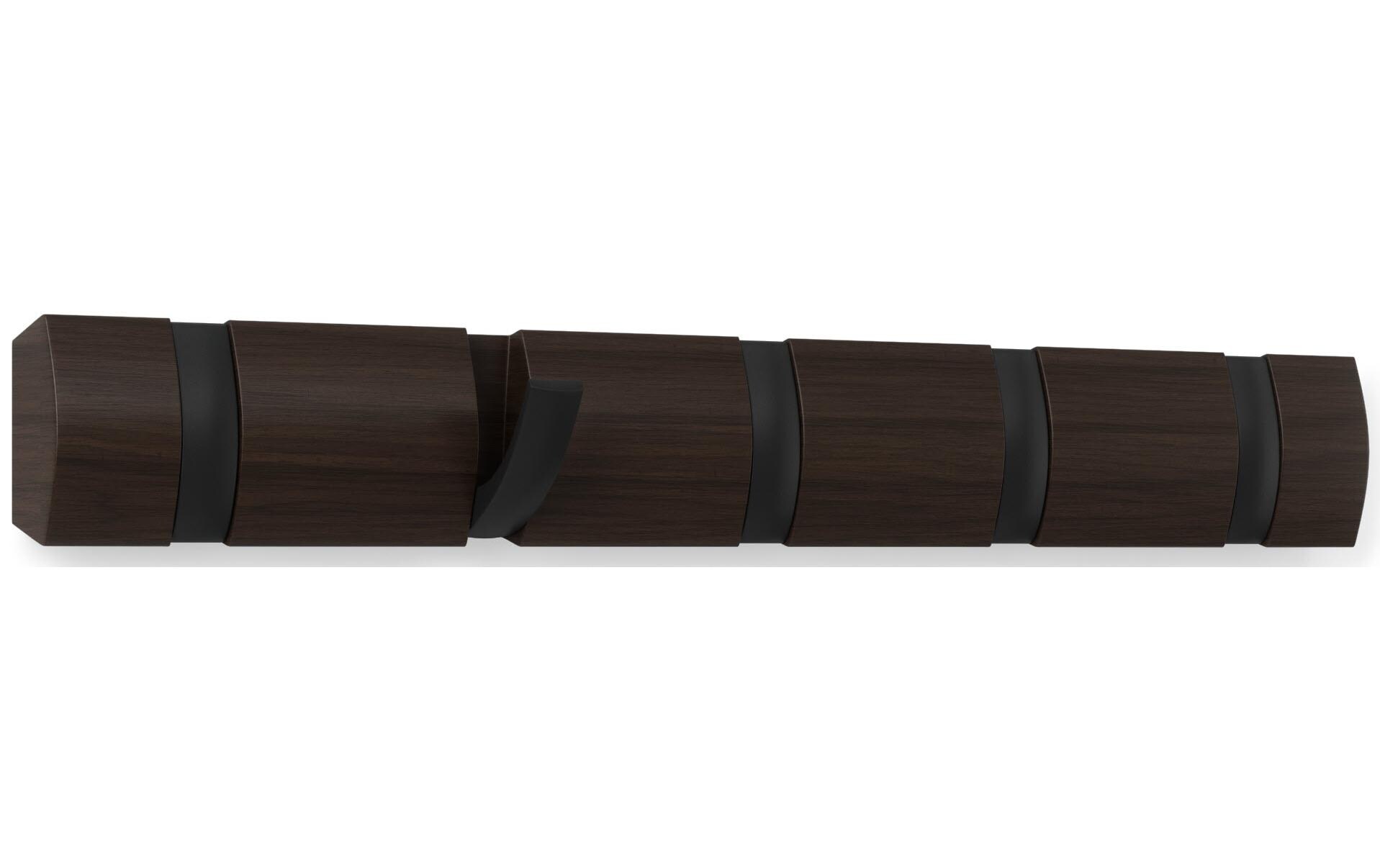 Wandgarderobe Flip 5 Haken, Schwarz/BraunGarderobenhaken zum einklappen