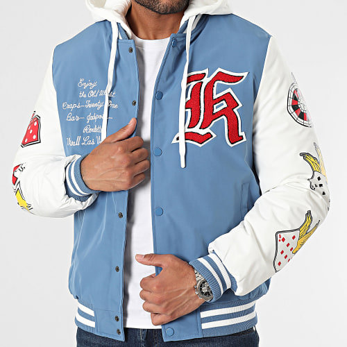 Veste Teddy Capuche Bleu Clair Blanc