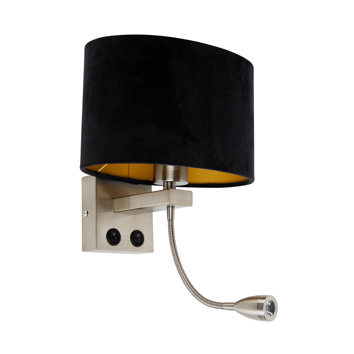 Wandlamp staal met ovale velours kap zwart 25cm - Brescia Combi