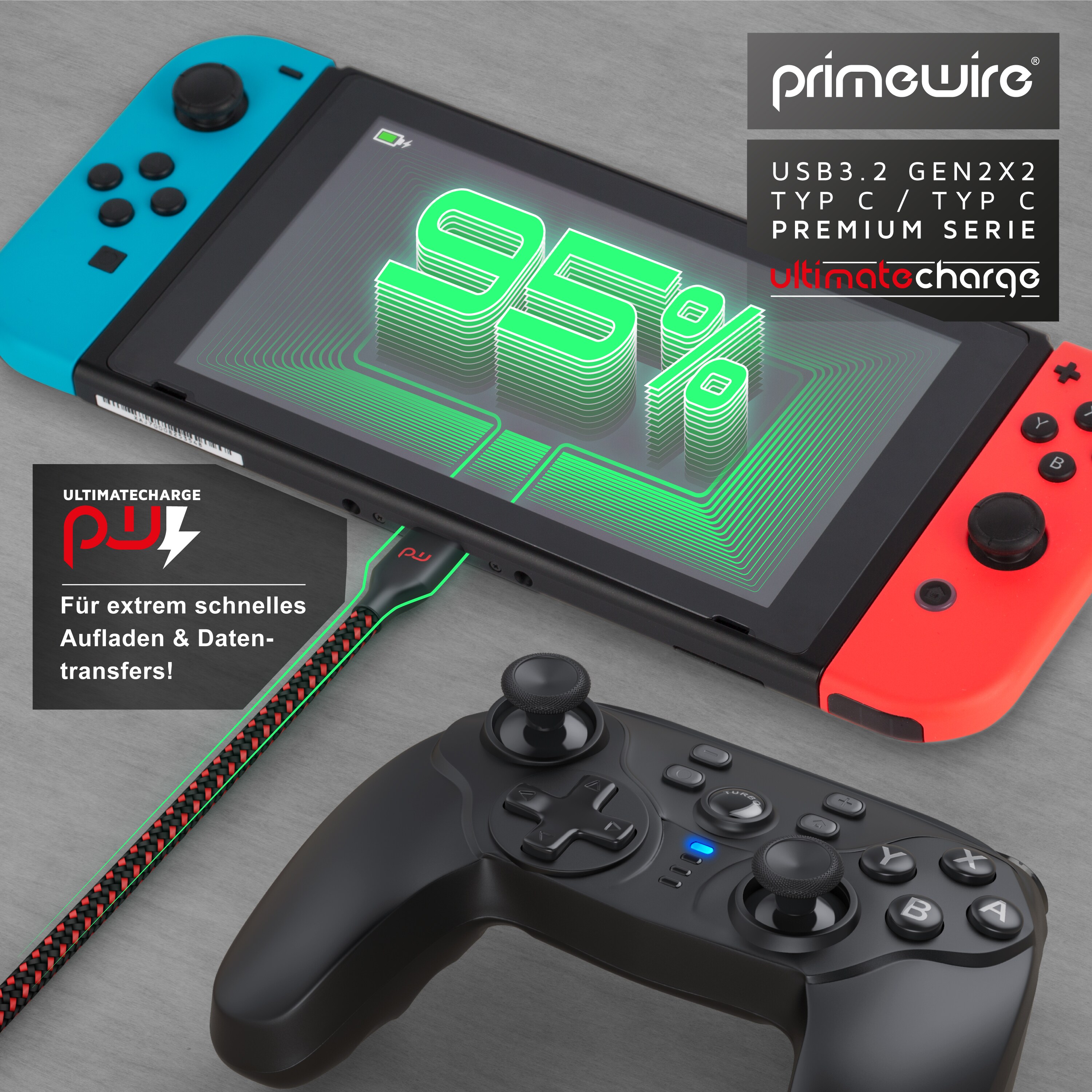 Primewire USB-C 3.1 zu USB C Gen 2 Kabel / Ladekabel / Datenkabel für Smartphone, Tablet - 1m