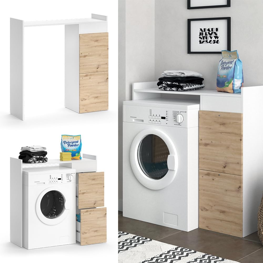 Vicco Waschmaschinenschrank Weiß Alf 99x98x34 cm - Badezimmerschrank für die Waschmaschine, Mehr Stauraum ohne Bodenfläche zu nutzen