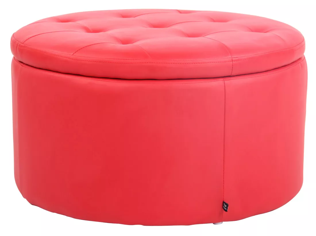 Tabouret - Similicuir & Bois - Rouge - Evora