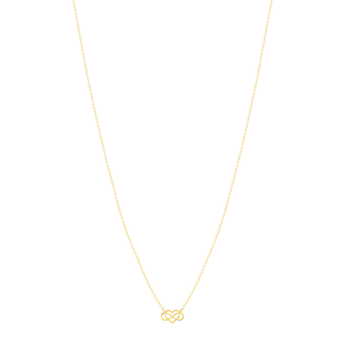 Collier or 375 jaune, motif coeur et infini 45 cm