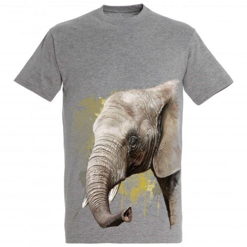 Camiseta com estampa de elefante na cor cinza.