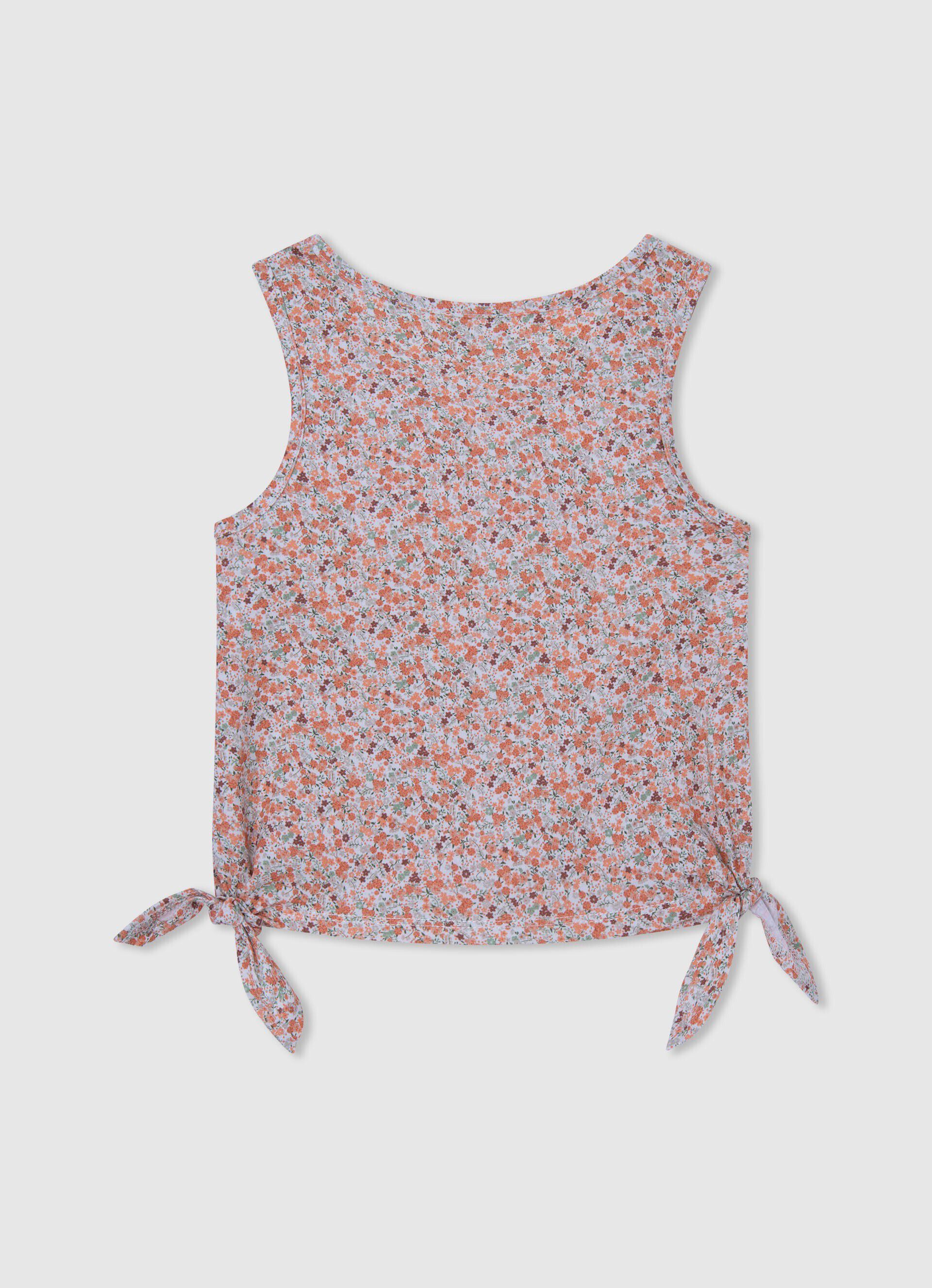CAMISETA COM MANGAS FLORIDAS - pêssego e laranja