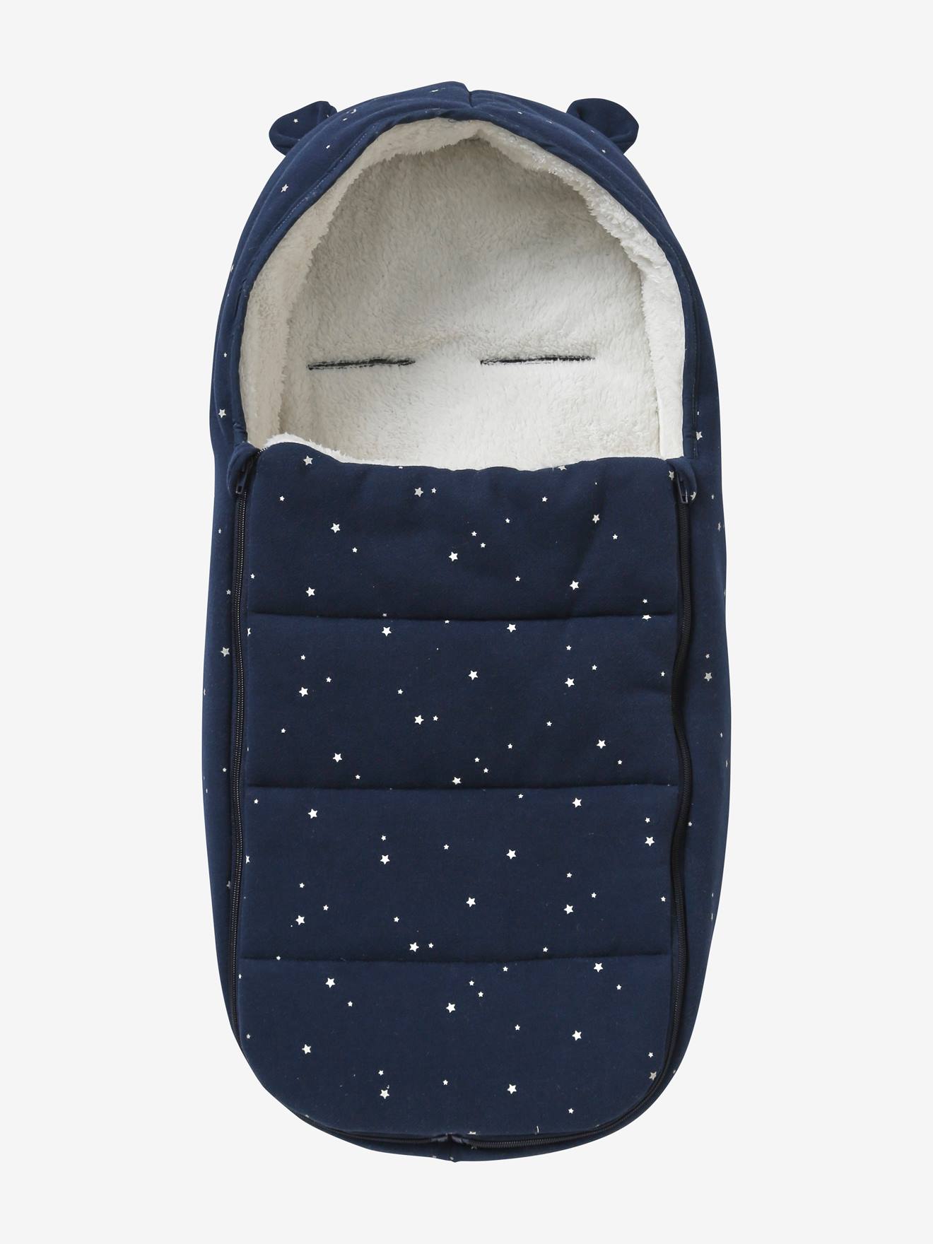 Bolsa de transporte para bebê em pelúcia azul-escura estampada, compatível com carrinho de bebê Egg e moisés.