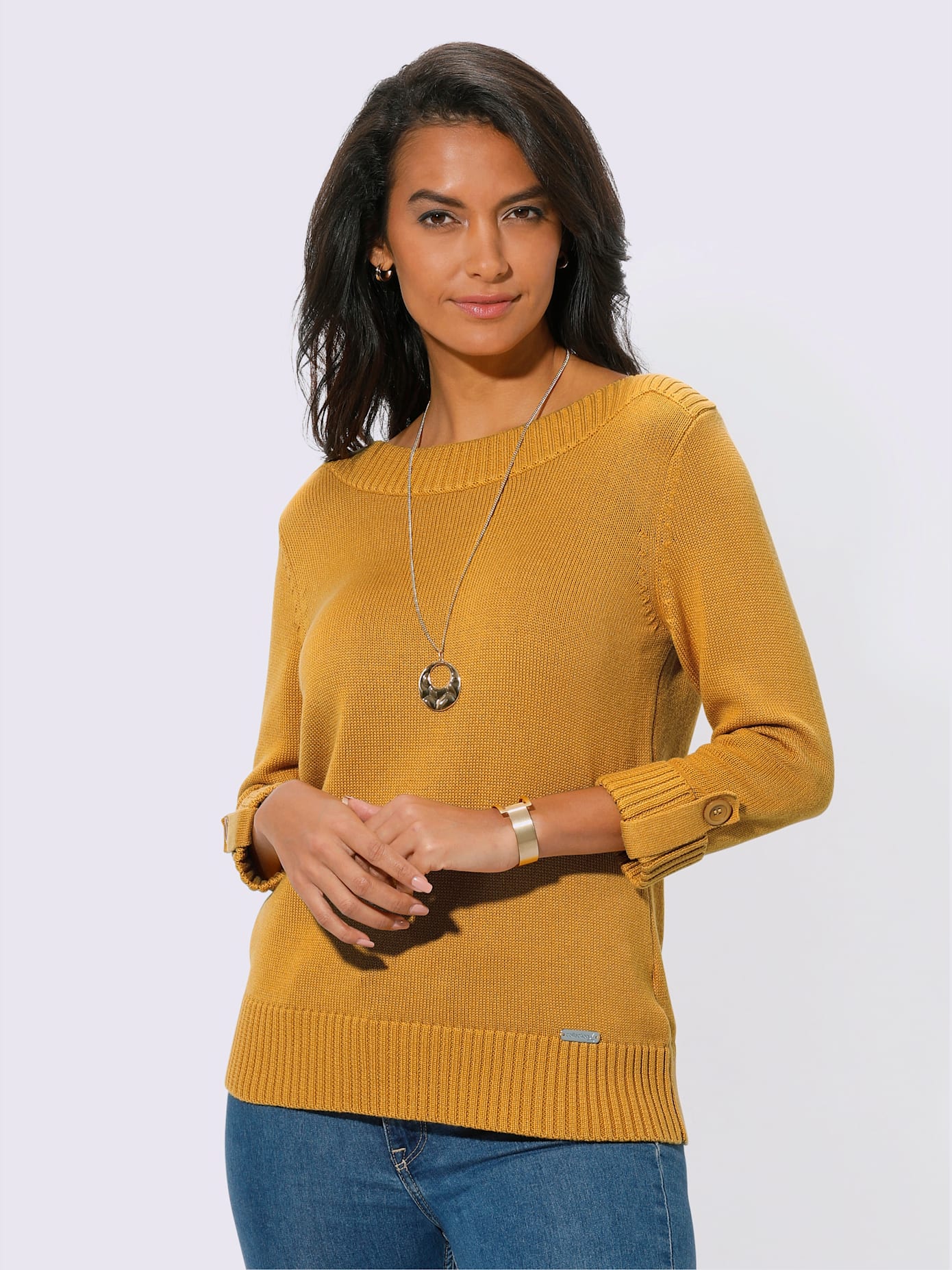 Pull femme manches 3/4 revers boutonnés
