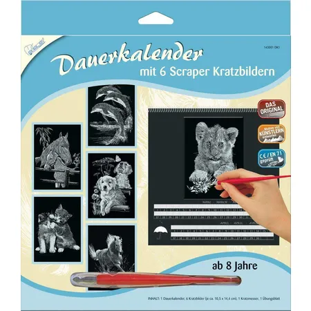 Mammut Dauerkalender mit 6 Kratzbildern - Silber Tiere 1, Komplettset