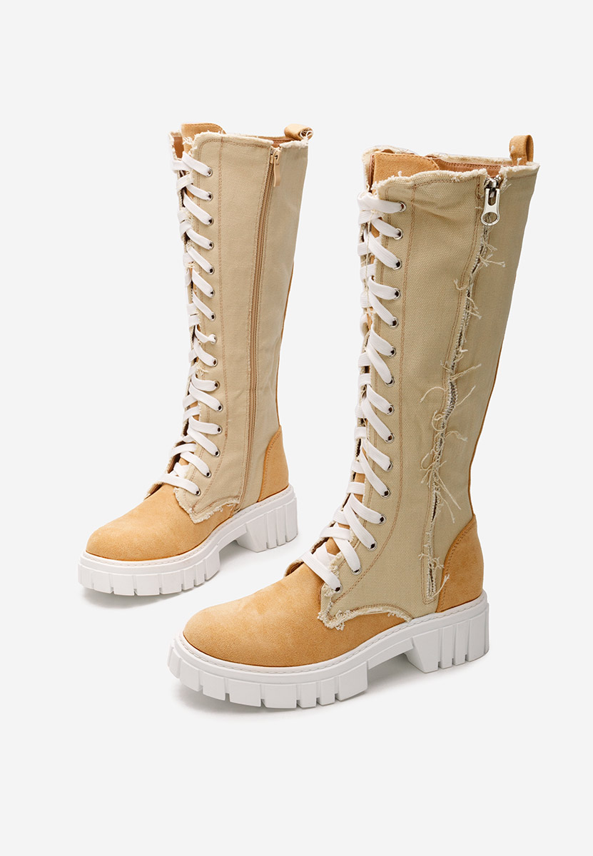 Bottes hautes à lacets beige Fomitena